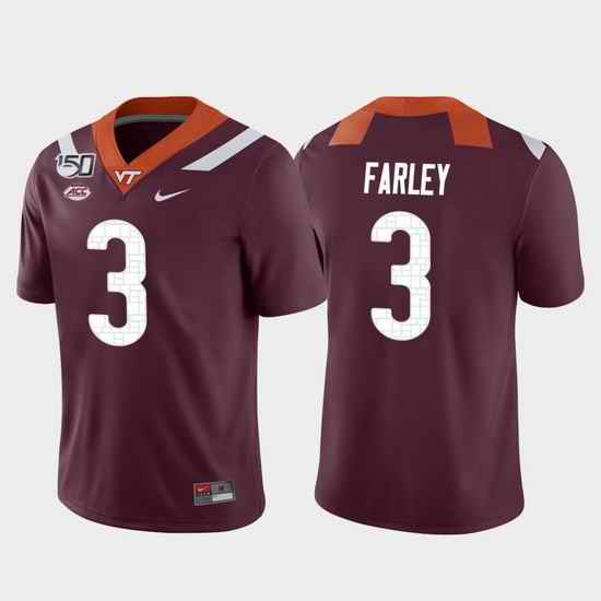 Men Virginia Tech Hokies Caleb Farley 3 Maroon Game College Football Jersey